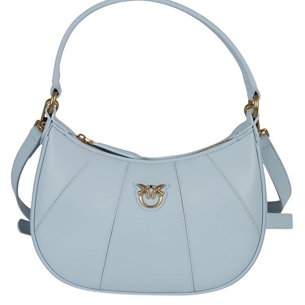 Pinko Light Blue Leather Shoulder Bag with Gold Hardware